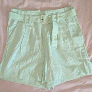 Abercrombie & Fitch Mint Green High Waist Paper Bag Linen Shorts Matching Belt